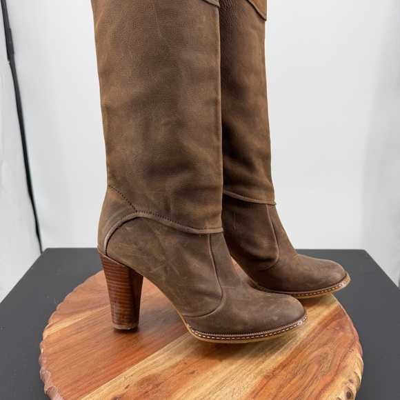 Jigsaw brown leather Tall Pull On heeled Boots sz 37 US 6 over the knee - Picture 2 of 12